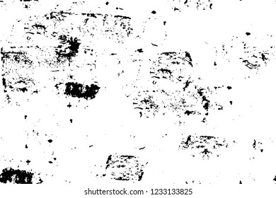 Grunge overlay layer. Abstract black and white vector background. Monochrome vintage surface with dirty pattern in cracks, spots, dots. Old wall in dark horror style design
