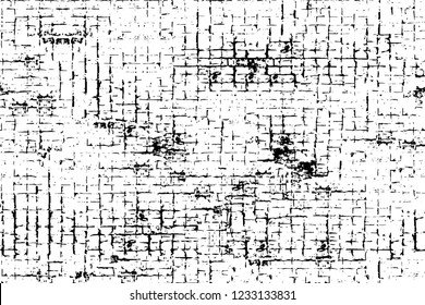 Grunge overlay layer. Abstract black and white vector background. Monochrome vintage surface with dirty pattern in cracks, spots, dots. Old wall in dark horror style design