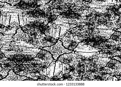 Grunge overlay layer. Abstract black and white vector background. Monochrome vintage surface with dirty pattern in cracks, spots, dots. Old wall in dark horror style design