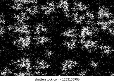 Grunge overlay layer. Abstract black and white vector background. Monochrome vintage surface with dirty pattern in cracks, spots, dots. Old wall in dark horror style design