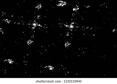Grunge overlay layer. Abstract black and white vector background. Monochrome vintage surface with dirty pattern in cracks, spots, dots. Old wall in dark horror style design