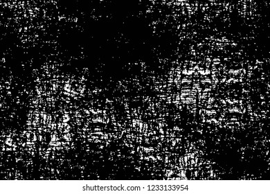Grunge overlay layer. Abstract black and white vector background. Monochrome vintage surface with dirty pattern in cracks, spots, dots. Old wall in dark horror style design
