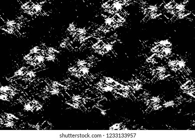 Grunge overlay layer. Abstract black and white vector background. Monochrome vintage surface with dirty pattern in cracks, spots, dots. Old wall in dark horror style design