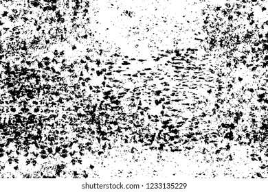 Grunge overlay layer. Abstract black and white vector background. Monochrome vintage surface with dirty pattern in cracks, spots, dots. Old wall in dark horror style design