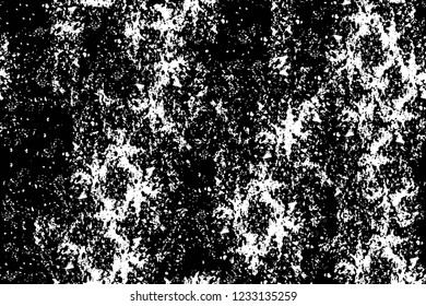 Grunge overlay layer. Abstract black and white vector background. Monochrome vintage surface with dirty pattern in cracks, spots, dots. Old wall in dark horror style design