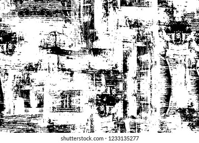 Grunge overlay layer. Abstract black and white vector background. Monochrome vintage surface with dirty pattern in cracks, spots, dots. Old wall in dark horror style design