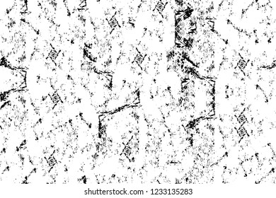 Grunge overlay layer. Abstract black and white vector background. Monochrome vintage surface with dirty pattern in cracks, spots, dots. Old wall in dark horror style design