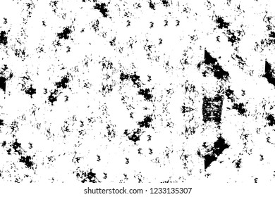 Grunge overlay layer. Abstract black and white vector background. Monochrome vintage surface with dirty pattern in cracks, spots, dots. Old wall in dark horror style design