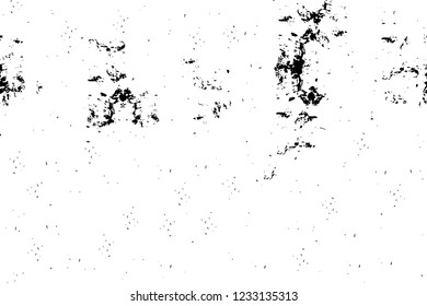 Grunge overlay layer. Abstract black and white vector background. Monochrome vintage surface with dirty pattern in cracks, spots, dots. Old wall in dark horror style design