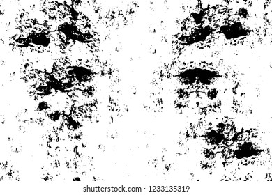 Grunge overlay layer. Abstract black and white vector background. Monochrome vintage surface with dirty pattern in cracks, spots, dots. Old wall in dark horror style design