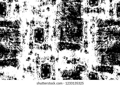 Grunge overlay layer. Abstract black and white vector background. Monochrome vintage surface with dirty pattern in cracks, spots, dots. Old wall in dark horror style design