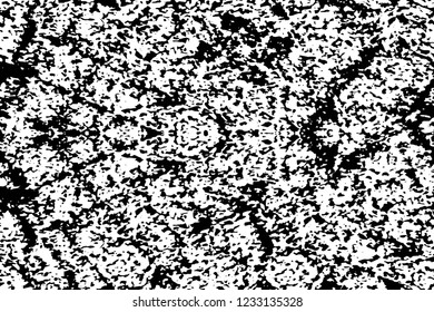 Grunge overlay layer. Abstract black and white vector background. Monochrome vintage surface with dirty pattern in cracks, spots, dots. Old wall in dark horror style design