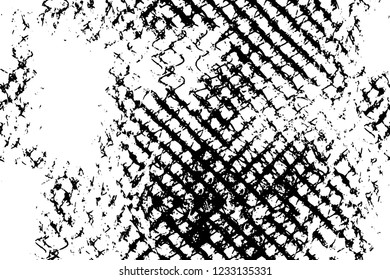 Grunge overlay layer. Abstract black and white vector background. Monochrome vintage surface with dirty pattern in cracks, spots, dots. Old wall in dark horror style design