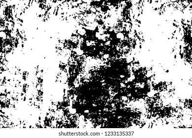 Grunge overlay layer. Abstract black and white vector background. Monochrome vintage surface with dirty pattern in cracks, spots, dots. Old wall in dark horror style design