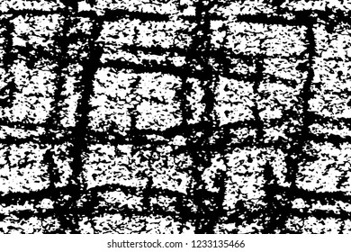 Grunge overlay layer. Abstract black and white vector background. Monochrome vintage surface with dirty pattern in cracks, spots, dots. Old wall in dark horror style design