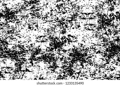 Grunge overlay layer. Abstract black and white vector background. Monochrome vintage surface with dirty pattern in cracks, spots, dots. Old wall in dark horror style design