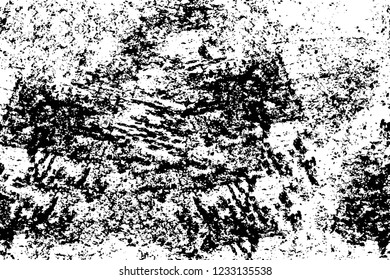 Grunge overlay layer. Abstract black and white vector background. Monochrome vintage surface with dirty pattern in cracks, spots, dots. Old wall in dark horror style design
