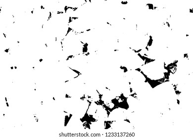 Grunge overlay layer. Abstract black and white vector background. Monochrome vintage surface with dirty pattern in cracks, spots, dots. Old wall in dark horror style design