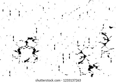 Grunge overlay layer. Abstract black and white vector background. Monochrome vintage surface with dirty pattern in cracks, spots, dots. Old wall in dark horror style design