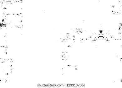 Grunge overlay layer. Abstract black and white vector background. Monochrome vintage surface with dirty pattern in cracks, spots, dots. Old wall in dark horror style design