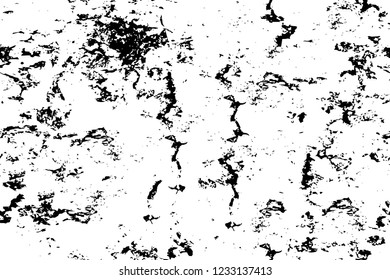 Grunge overlay layer. Abstract black and white vector background. Monochrome vintage surface with dirty pattern in cracks, spots, dots. Old wall in dark horror style design