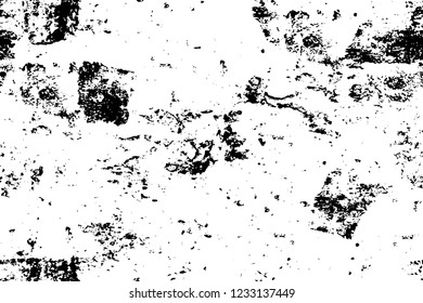 Grunge overlay layer. Abstract black and white vector background. Monochrome vintage surface with dirty pattern in cracks, spots, dots. Old wall in dark horror style design