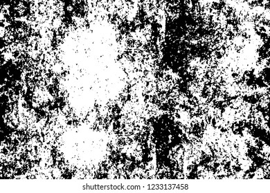 Grunge overlay layer. Abstract black and white vector background. Monochrome vintage surface with dirty pattern in cracks, spots, dots. Old wall in dark horror style design