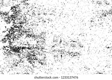 Grunge overlay layer. Abstract black and white vector background. Monochrome vintage surface with dirty pattern in cracks, spots, dots. Old wall in dark horror style design