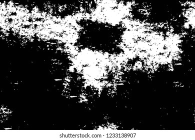Grunge overlay layer. Abstract black and white vector background. Monochrome vintage surface with dirty pattern in cracks, spots, dots. Old wall in dark horror style design