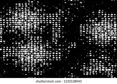 Grunge overlay layer. Abstract black and white vector background. Monochrome vintage surface with dirty pattern in cracks, spots, dots. Old wall in dark horror style design