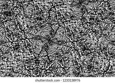 Grunge overlay layer. Abstract black and white vector background. Monochrome vintage surface with dirty pattern in cracks, spots, dots. Old wall in dark horror style design