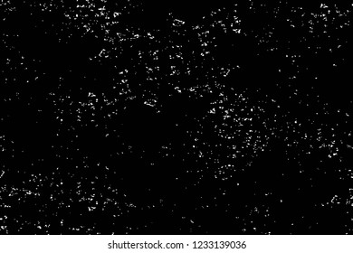 Grunge overlay layer. Abstract black and white vector background. Monochrome vintage surface with dirty pattern in cracks, spots, dots. Old wall in dark horror style design