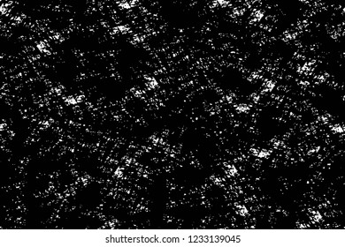 Grunge overlay layer. Abstract black and white vector background. Monochrome vintage surface with dirty pattern in cracks, spots, dots. Old wall in dark horror style design