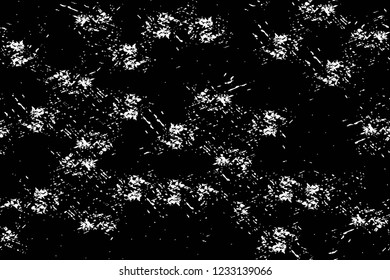 Grunge overlay layer. Abstract black and white vector background. Monochrome vintage surface with dirty pattern in cracks, spots, dots. Old wall in dark horror style design
