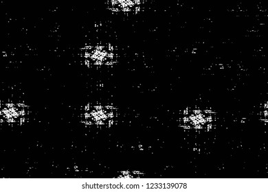 Grunge overlay layer. Abstract black and white vector background. Monochrome vintage surface with dirty pattern in cracks, spots, dots. Old wall in dark horror style design
