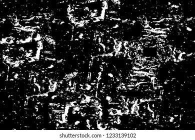 Grunge overlay layer. Abstract black and white vector background. Monochrome vintage surface with dirty pattern in cracks, spots, dots. Old wall in dark horror style design