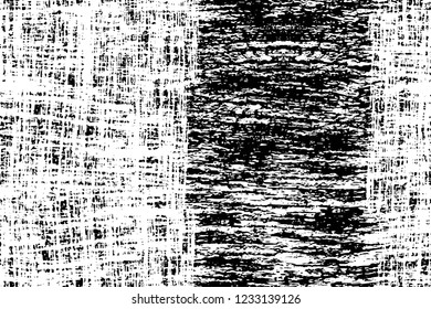 Grunge overlay layer. Abstract black and white vector background. Monochrome vintage surface with dirty pattern in cracks, spots, dots. Old wall in dark horror style design