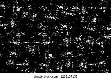 Grunge overlay layer. Abstract black and white vector background. Monochrome vintage surface with dirty pattern in cracks, spots, dots. Old wall in dark horror style design