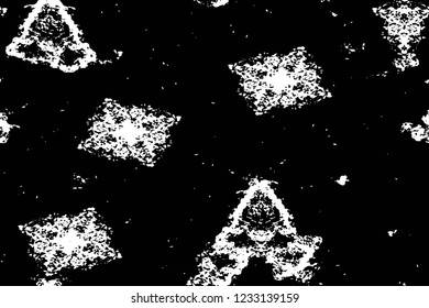 Grunge overlay layer. Abstract black and white vector background. Monochrome vintage surface with dirty pattern in cracks, spots, dots. Old wall in dark horror style design