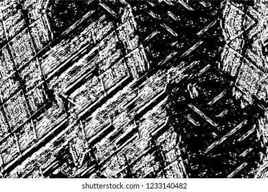 Grunge overlay layer. Abstract black and white vector background. Monochrome vintage surface with dirty pattern in cracks, spots, dots. Old wall in dark horror style design