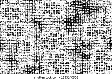 Grunge overlay layer. Abstract black and white vector background. Monochrome vintage surface with dirty pattern in cracks, spots, dots. Old wall in dark horror style design