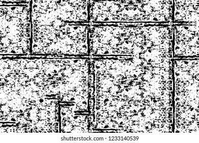 Grunge overlay layer. Abstract black and white vector background. Monochrome vintage surface with dirty pattern in cracks, spots, dots. Old wall in dark horror style design