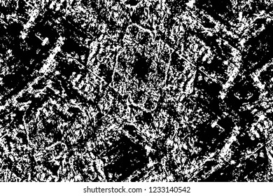 Grunge overlay layer. Abstract black and white vector background. Monochrome vintage surface with dirty pattern in cracks, spots, dots. Old wall in dark horror style design