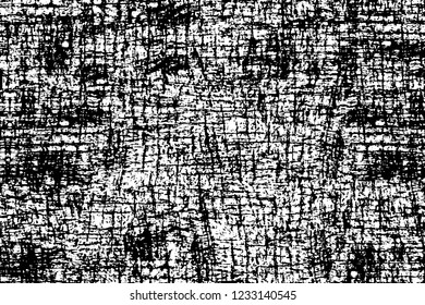 Grunge overlay layer. Abstract black and white vector background. Monochrome vintage surface with dirty pattern in cracks, spots, dots. Old wall in dark horror style design