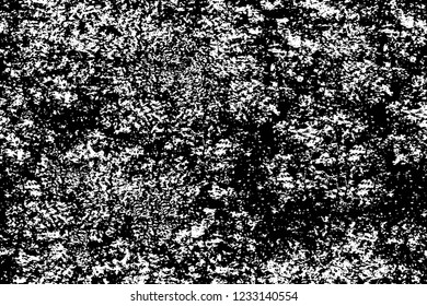 Grunge overlay layer. Abstract black and white vector background. Monochrome vintage surface with dirty pattern in cracks, spots, dots. Old wall in dark horror style design