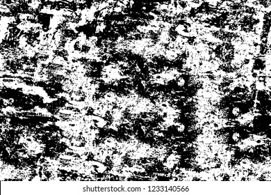 Grunge overlay layer. Abstract black and white vector background. Monochrome vintage surface with dirty pattern in cracks, spots, dots. Old wall in dark horror style design