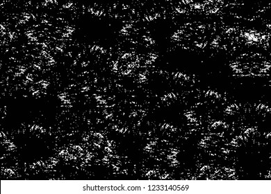 Grunge overlay layer. Abstract black and white vector background. Monochrome vintage surface with dirty pattern in cracks, spots, dots. Old wall in dark horror style design