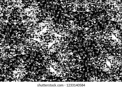 Grunge overlay layer. Abstract black and white vector background. Monochrome vintage surface with dirty pattern in cracks, spots, dots. Old wall in dark horror style design
