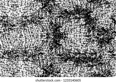 Grunge overlay layer. Abstract black and white vector background. Monochrome vintage surface with dirty pattern in cracks, spots, dots. Old wall in dark horror style design