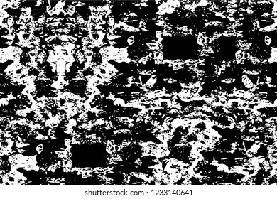 Grunge overlay layer. Abstract black and white vector background. Monochrome vintage surface with dirty pattern in cracks, spots, dots. Old wall in dark horror style design